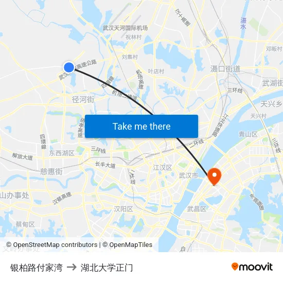 银柏路付家湾 to 湖北大学正门 map
