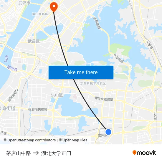 茅店山中路 to 湖北大学正门 map