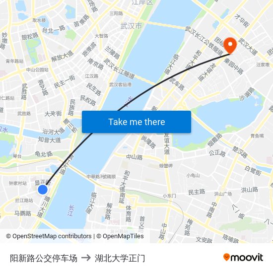 阳新路公交停车场 to 湖北大学正门 map