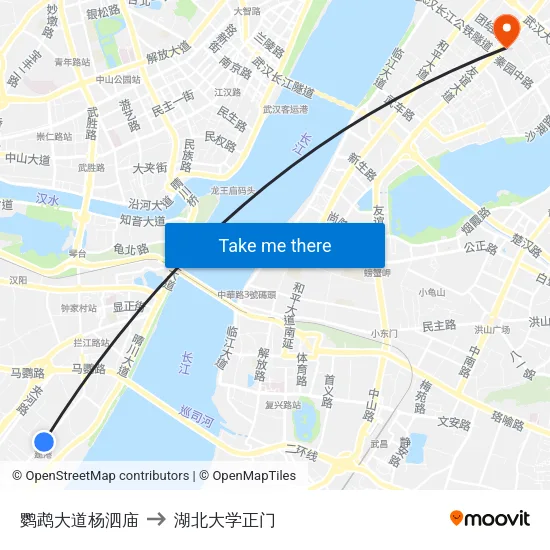 鹦鹉大道杨泗庙 to 湖北大学正门 map