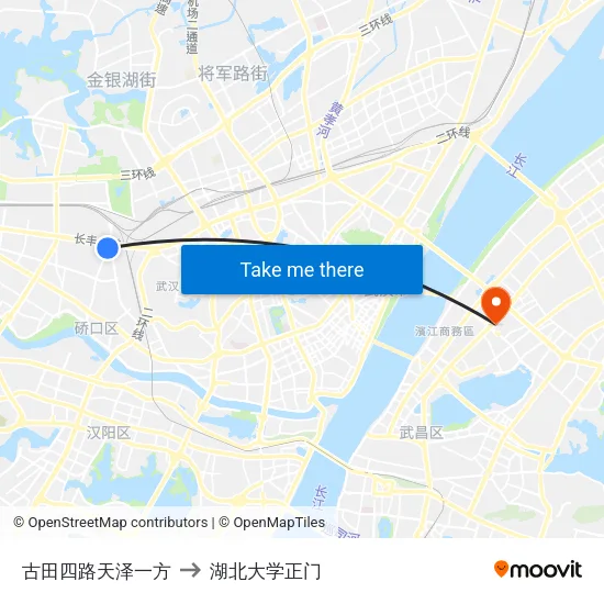 古田四路天泽一方 to 湖北大学正门 map