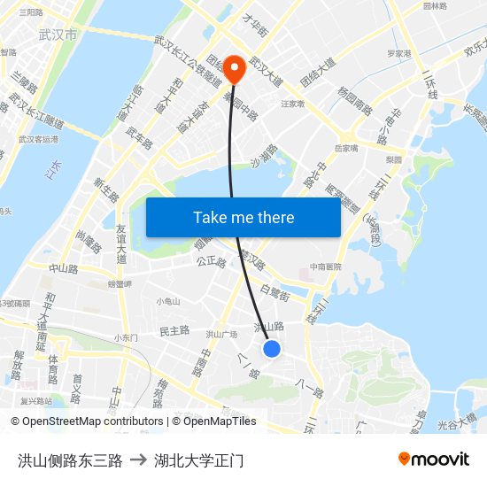 洪山侧路东三路 to 湖北大学正门 map