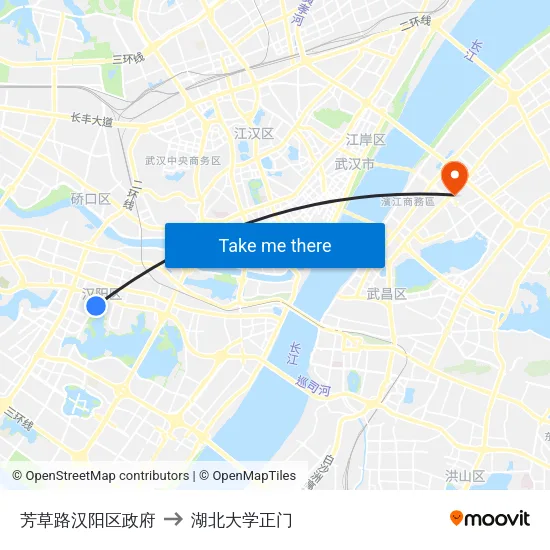 芳草路汉阳区政府 to 湖北大学正门 map