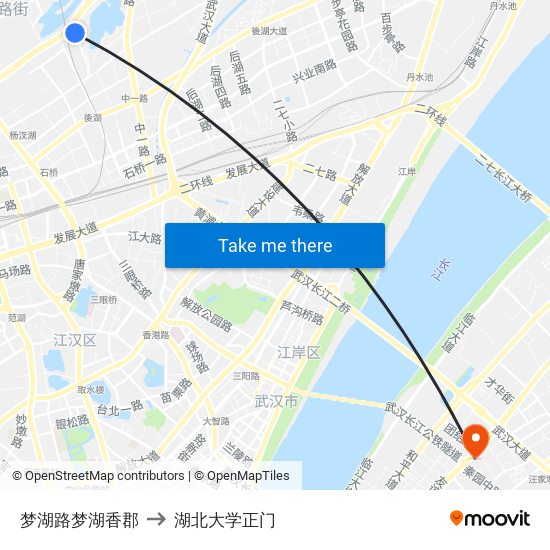 梦湖路梦湖香郡 to 湖北大学正门 map