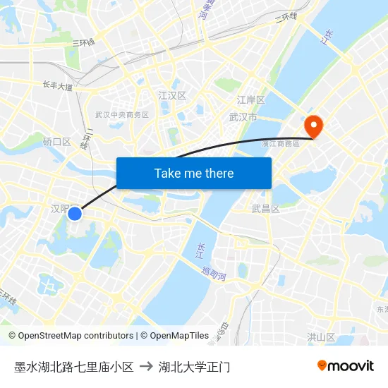 墨水湖北路七里庙小区 to 湖北大学正门 map