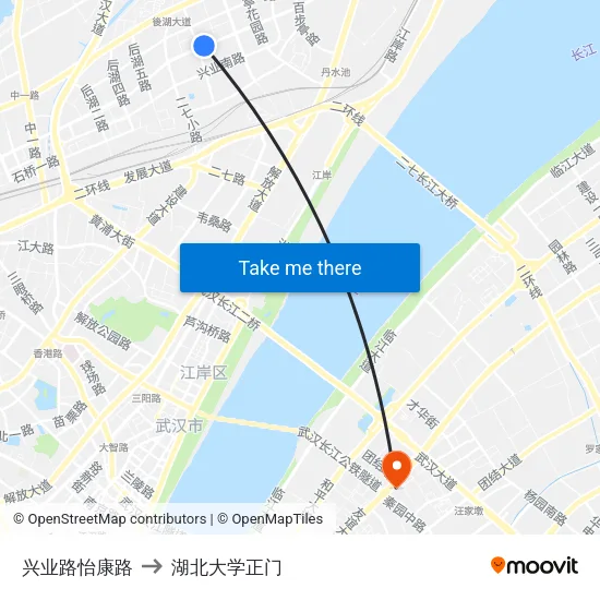 兴业路怡康路 to 湖北大学正门 map