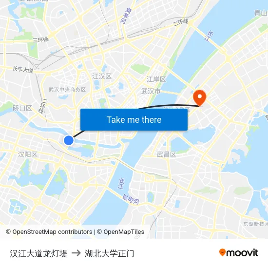汉江大道龙灯堤 to 湖北大学正门 map