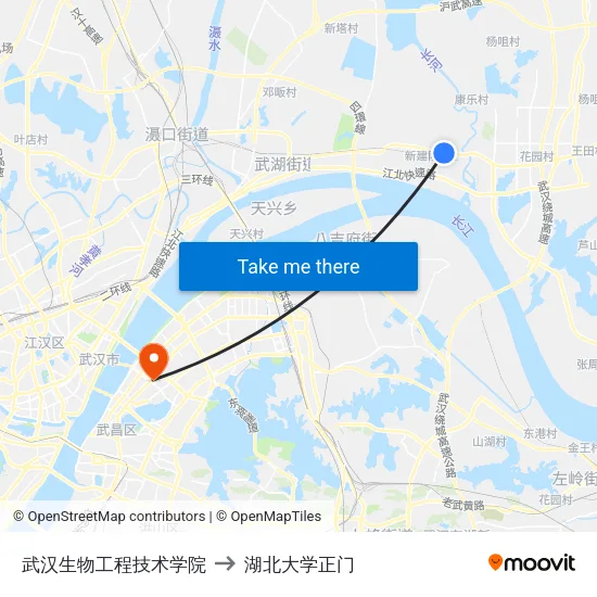 武汉生物工程技术学院 to 湖北大学正门 map