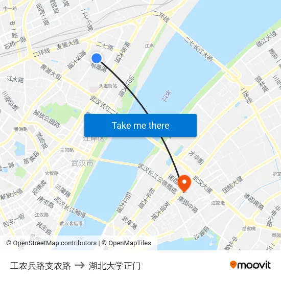 工农兵路支农路 to 湖北大学正门 map