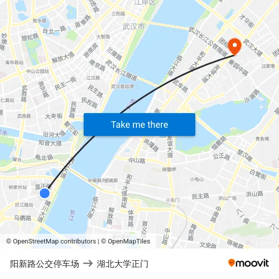 阳新路公交停车场 to 湖北大学正门 map