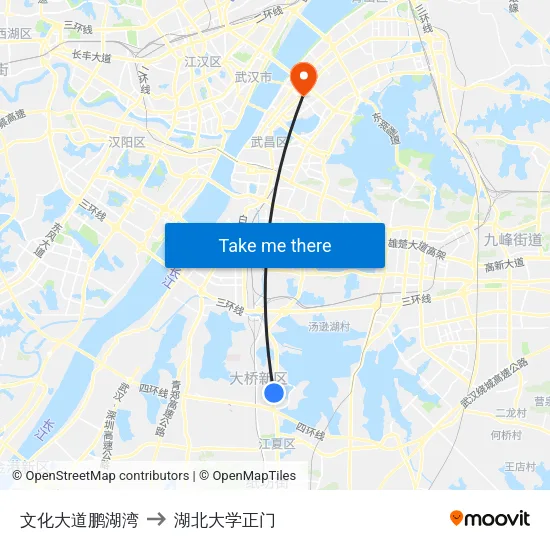文化大道鹏湖湾 to 湖北大学正门 map