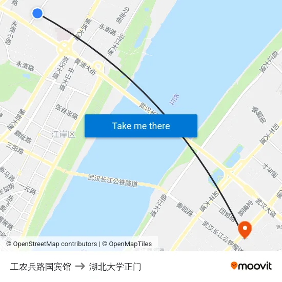 工农兵路国宾馆 to 湖北大学正门 map