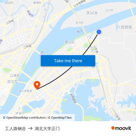 工人路钢谷 to 湖北大学正门 map