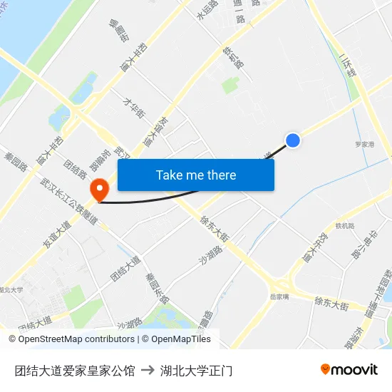 团结大道爱家皇家公馆 to 湖北大学正门 map