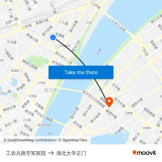 工农兵路空军医院 to 湖北大学正门 map