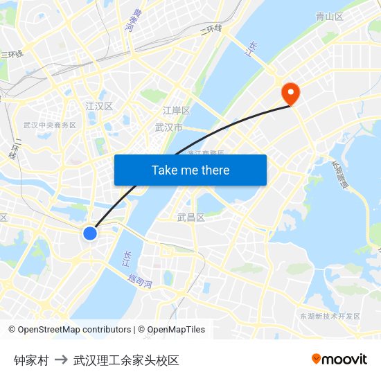钟家村 to 武汉理工余家头校区 map