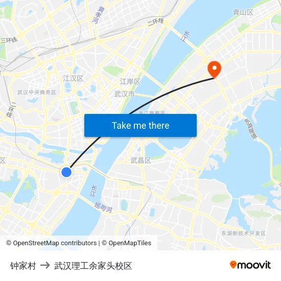 钟家村 to 武汉理工余家头校区 map