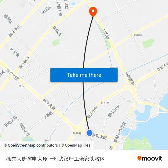 徐东大街省电大厦 to 武汉理工余家头校区 map