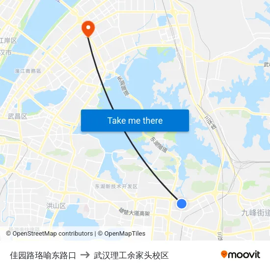 佳园路珞喻东路口 to 武汉理工余家头校区 map