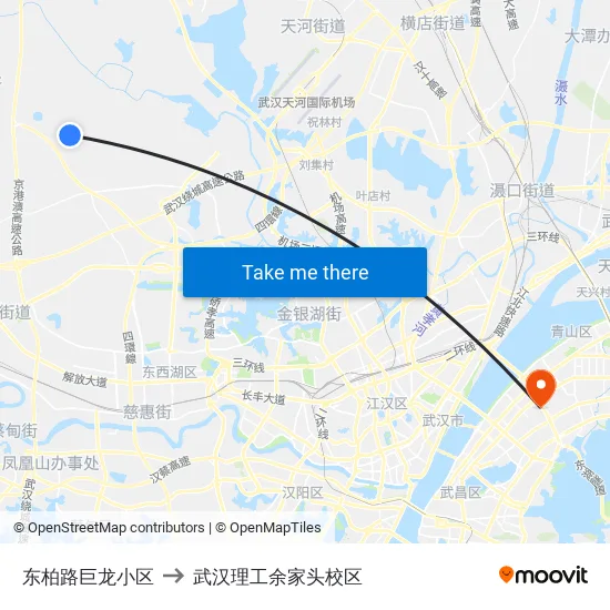 东柏路巨龙小区 to 武汉理工余家头校区 map