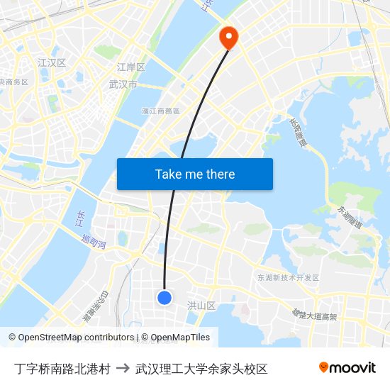 丁字桥南路北港村 to 武汉理工大学余家头校区 map