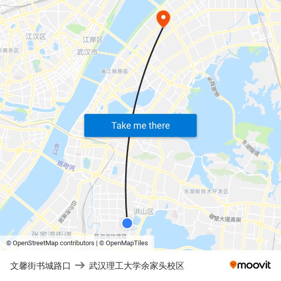 文馨街书城路口 to 武汉理工大学余家头校区 map