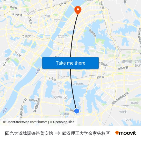 阳光大道城际铁路普安站 to 武汉理工大学余家头校区 map