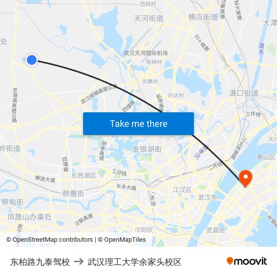 东柏路九泰驾校 to 武汉理工大学余家头校区 map