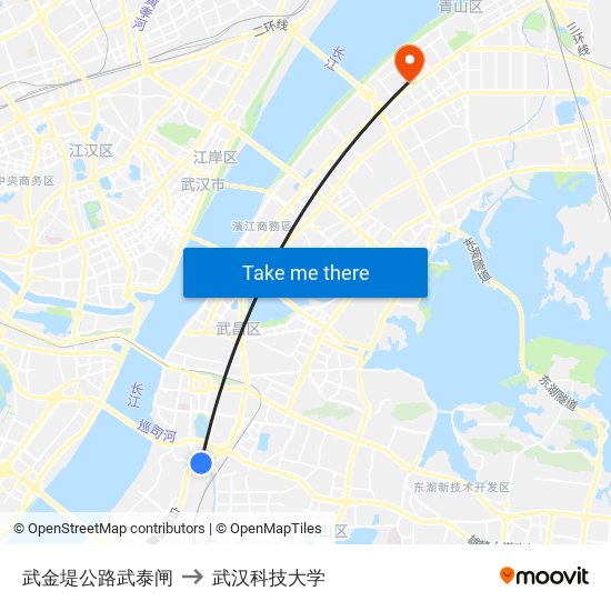 武金堤公路武泰闸 to 武汉科技大学 map