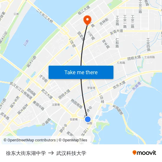 徐东大街东湖中学 to 武汉科技大学 map