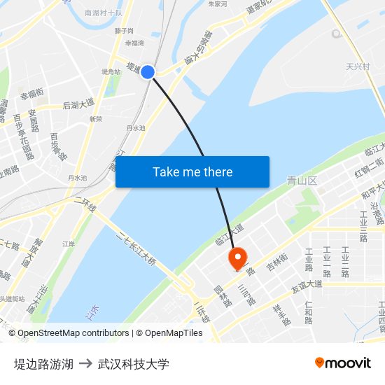 堤边路游湖 to 武汉科技大学 map