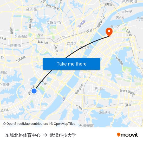 车城北路体育中心 to 武汉科技大学 map