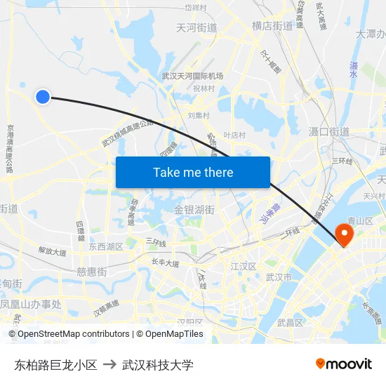 东柏路巨龙小区 to 武汉科技大学 map