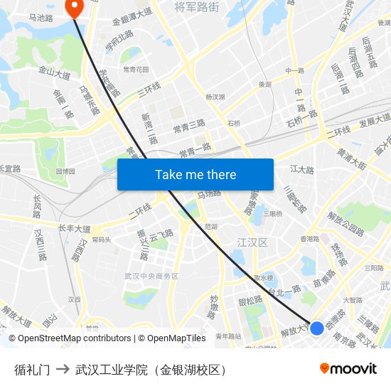 循礼门 to 武汉工业学院（金银湖校区） map