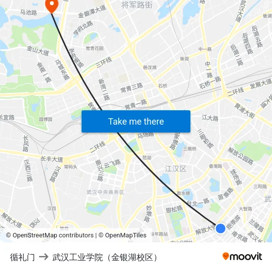 循礼门 to 武汉工业学院（金银湖校区） map