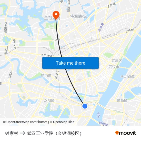 钟家村 to 武汉工业学院（金银湖校区） map