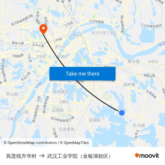 凤莲线升华村 to 武汉工业学院（金银湖校区） map
