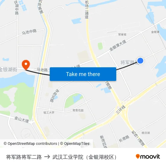 将军路将军二路 to 武汉工业学院（金银湖校区） map