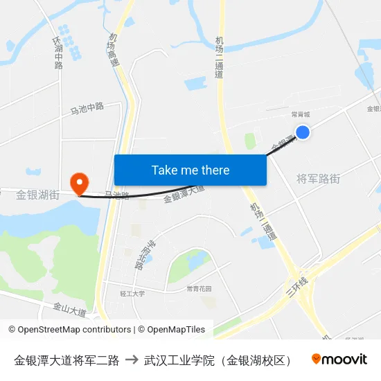 金银潭大道将军二路 to 武汉工业学院（金银湖校区） map