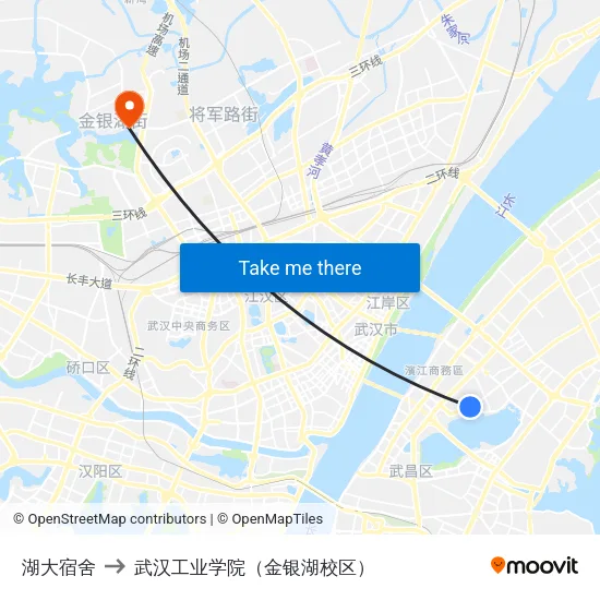 湖大宿舍 to 武汉工业学院（金银湖校区） map