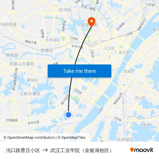 沌口路曹庄小区 to 武汉工业学院（金银湖校区） map