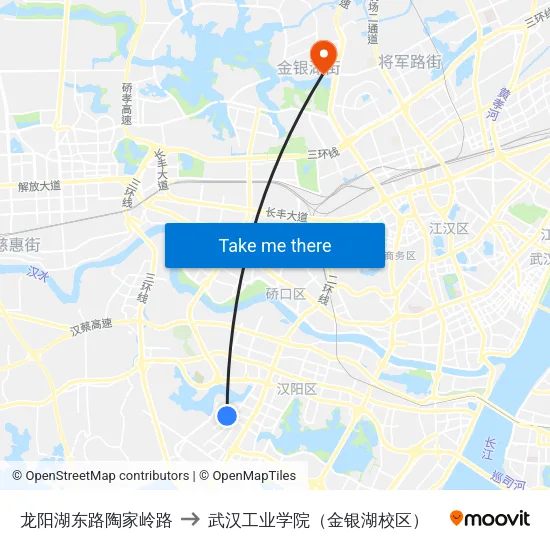 龙阳湖东路陶家岭路 to 武汉工业学院（金银湖校区） map