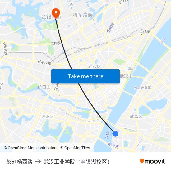 彭刘杨西路 to 武汉工业学院（金银湖校区） map