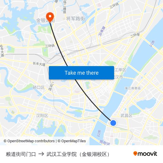 粮道街司门口 to 武汉工业学院（金银湖校区） map