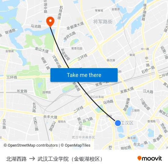 北湖西路 to 武汉工业学院（金银湖校区） map