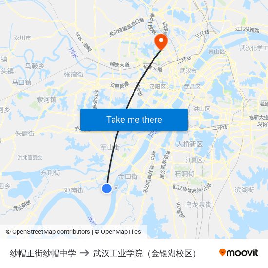 纱帽正街纱帽中学 to 武汉工业学院（金银湖校区） map