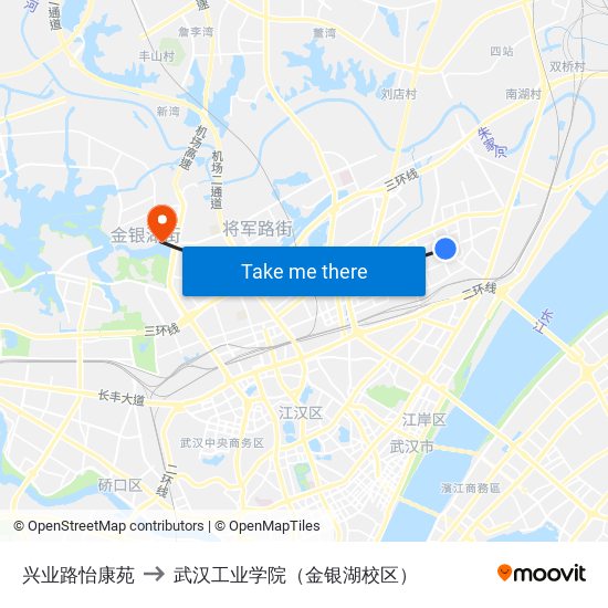兴业路怡康苑 to 武汉工业学院（金银湖校区） map