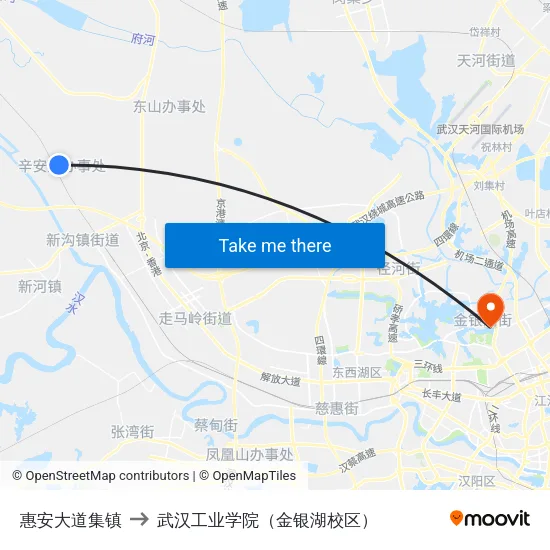 惠安大道集镇 to 武汉工业学院（金银湖校区） map