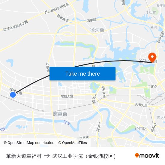 革新大道幸福村 to 武汉工业学院（金银湖校区） map