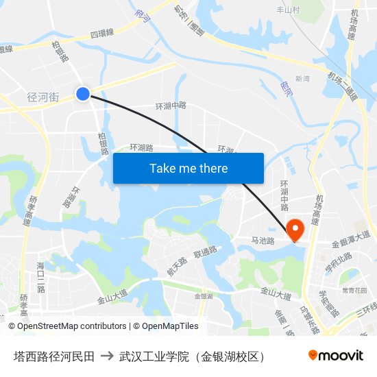 塔西路径河民田 to 武汉工业学院（金银湖校区） map